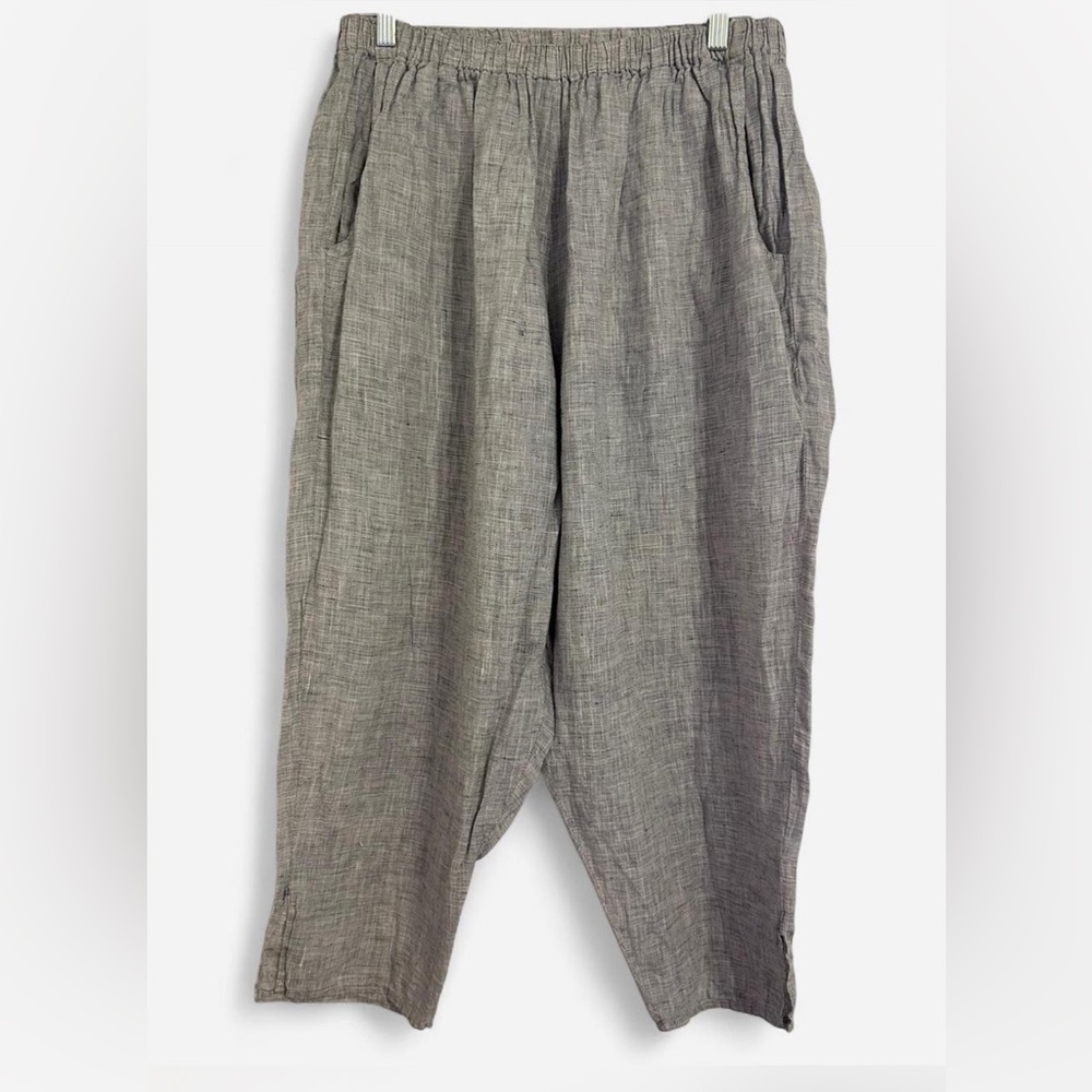 FLAX by Jeanne Engelhart Gray Linen Pants Size Large | Wide Leg Relaxed Fit